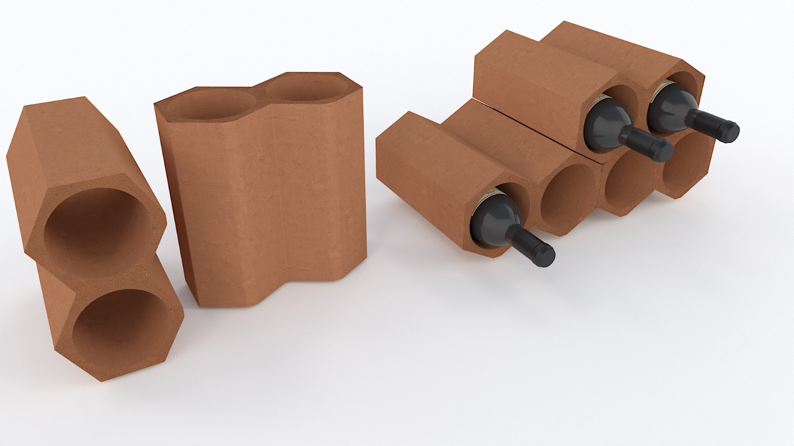 Terracotta wine rack CAD render showing unit construction